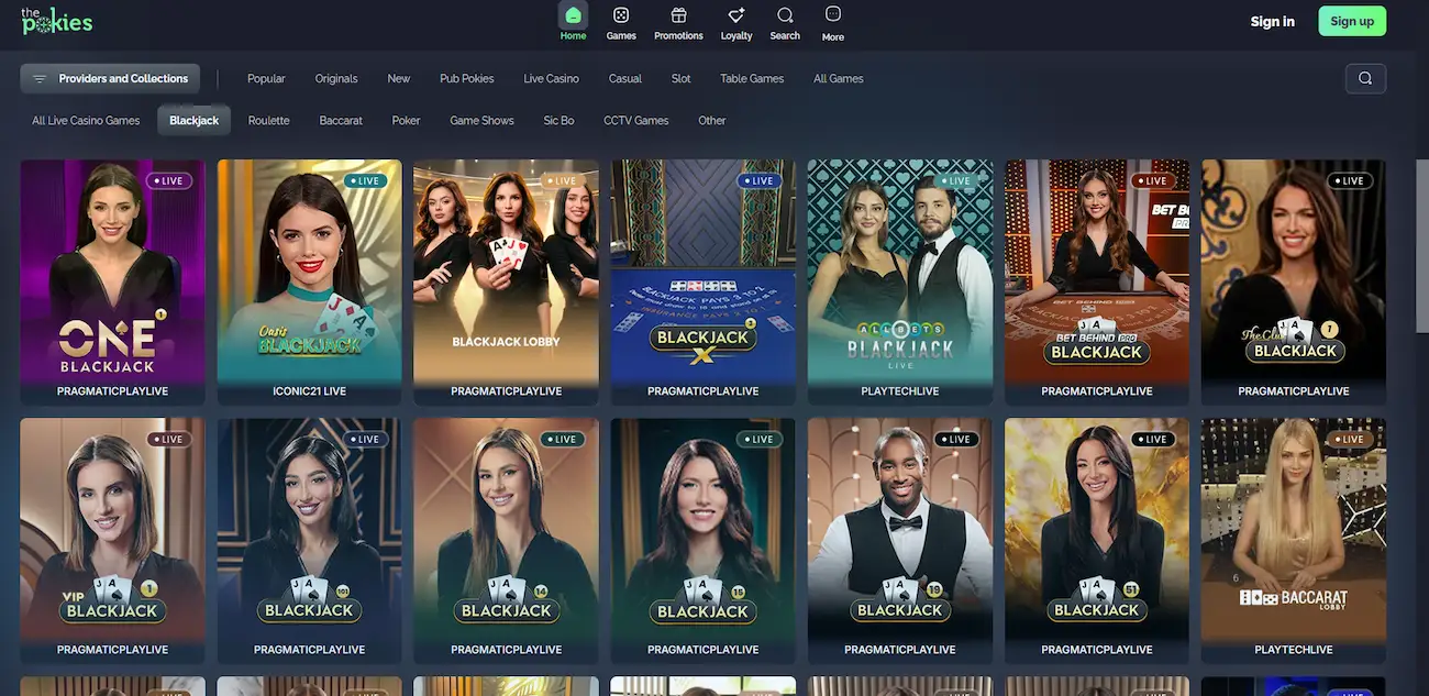 ThePokies Casino live blackjack table dealt by Evolution Gaming