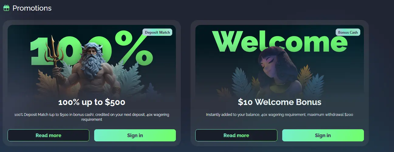ThePokies Casino promotions page showing welcome bonus and daily reload offers