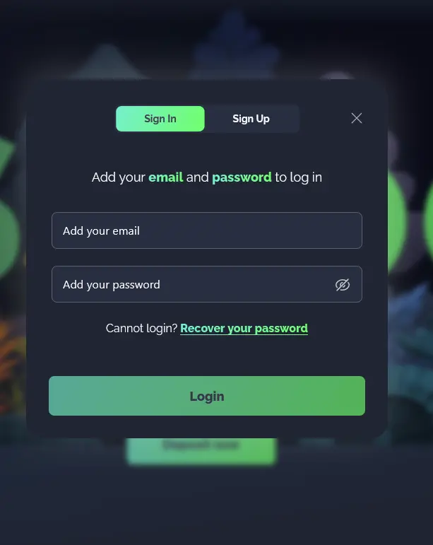 ThePokies Casino login screen for signing in to your account